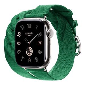 NIB HERMÈS DOUBLE TOUR 42 MM TORSADE APPLE WATCH BAND IN VERT MOYEN GREEN 💚